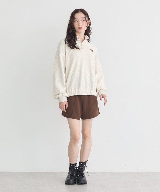 earth music&ecology Ｃｈａｍｐｉｏｎ×ｅｍａｅハーフジップハートスウェット Oatmeal