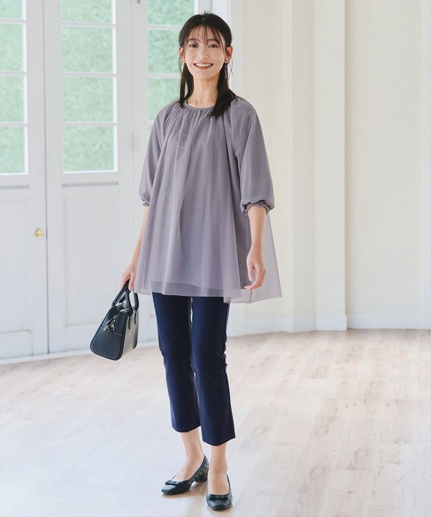 Tiaclasse 【洗える】チュールボリュームチュニック ラベンダーグレー