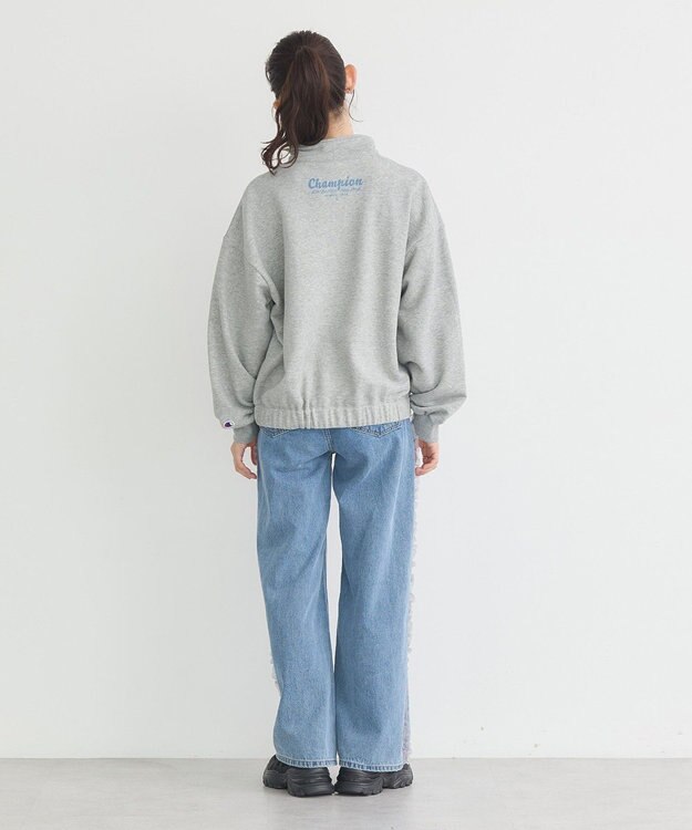 earth music&ecology Ｃｈａｍｐｉｏｎ×ｅｍａｅハーフジップハートスウェット Gray Mixture