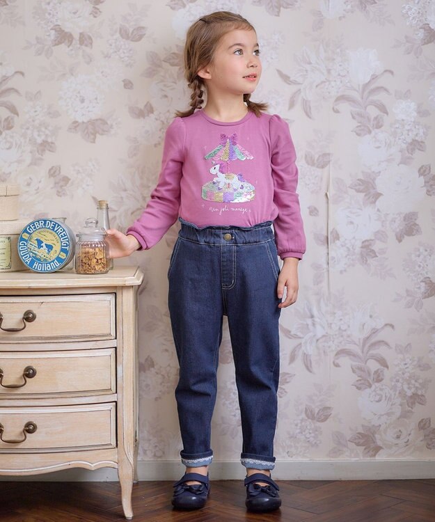 ANY KIDS ミラクルスパンコール 長袖 Tシャツ ローズ