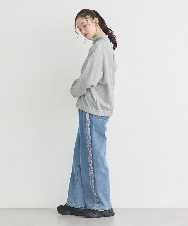 earth music&ecology Ｃｈａｍｐｉｏｎ×ｅｍａｅハーフジップハートスウェット Gray Mixture