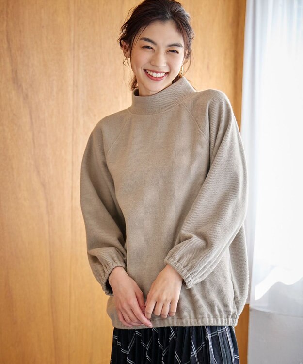 ANY L リブ起毛モックネックプルオーバー モカ