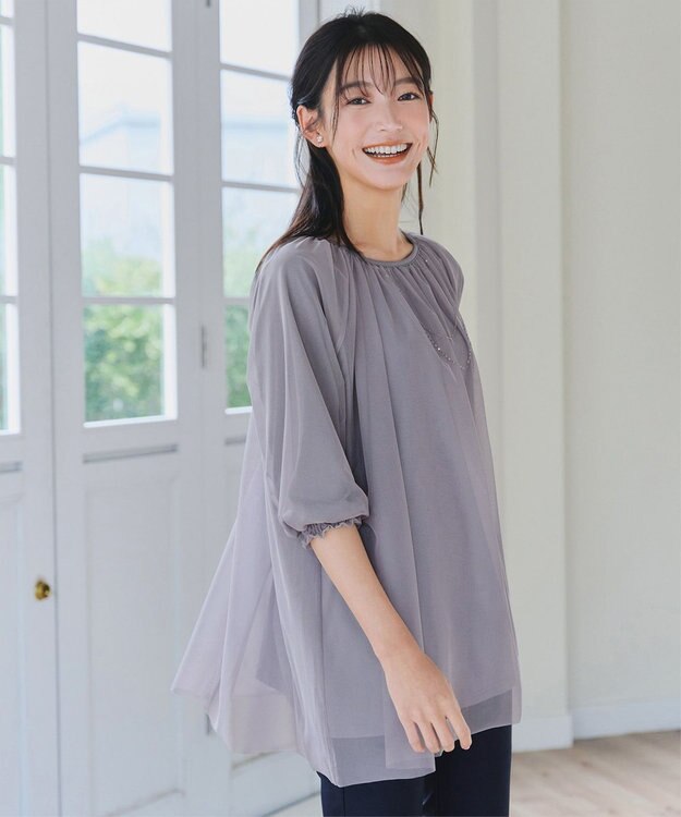 Tiaclasse 【洗える】チュールボリュームチュニック ラベンダーグレー