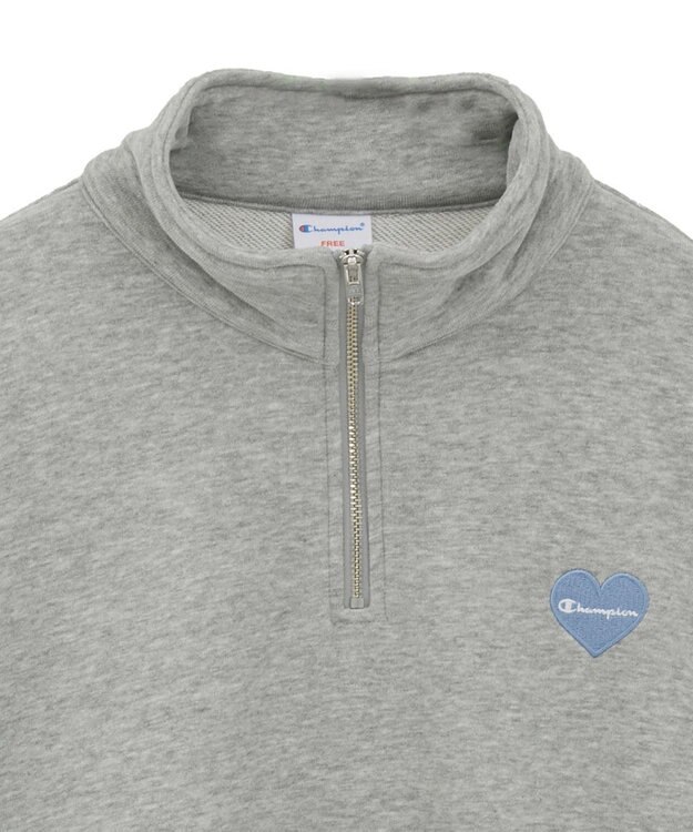 earth music&ecology Ｃｈａｍｐｉｏｎ×ｅｍａｅハーフジップハートスウェット Gray Mixture