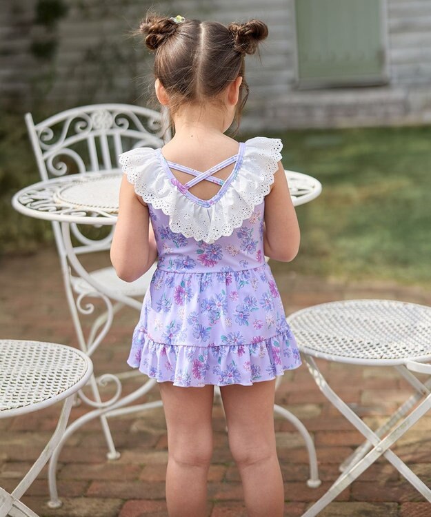 ANY KIDS 花柄×レース ワンピース水着 ラベンダー