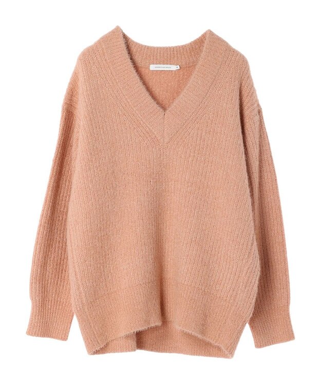 AMERICAN HOLIC モールヤーン片畦Ｖネックニットプルオーバー Pink
