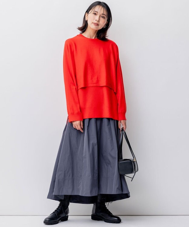 23区 【洗える】ツインニットクロップド ニットベスト レッド系