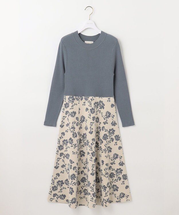 ANY SIS 【美人百花掲載】フラワージャガードニット ワンピース スモーキーブルー×アイボリー