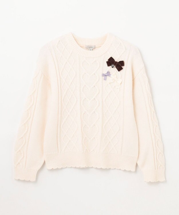 ANY KIDS リボン ケーブル ニット エクリュ