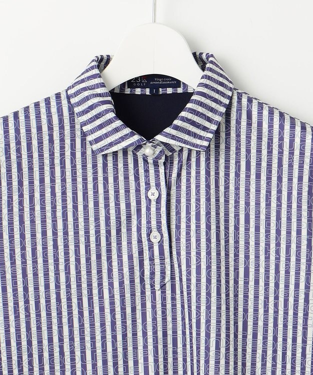 23区GOLF 【WOMEN】ロゴレイヤーストライプシャツ ダルブルー系2