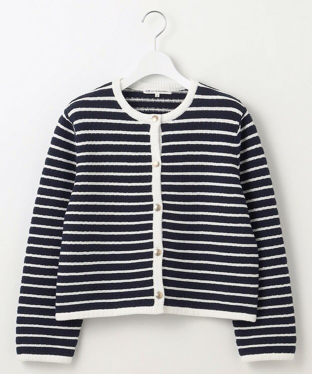 23区 【Oggi3月号掲載/洗える】ブークレコットン ニットジャケット ネイビー×オフ