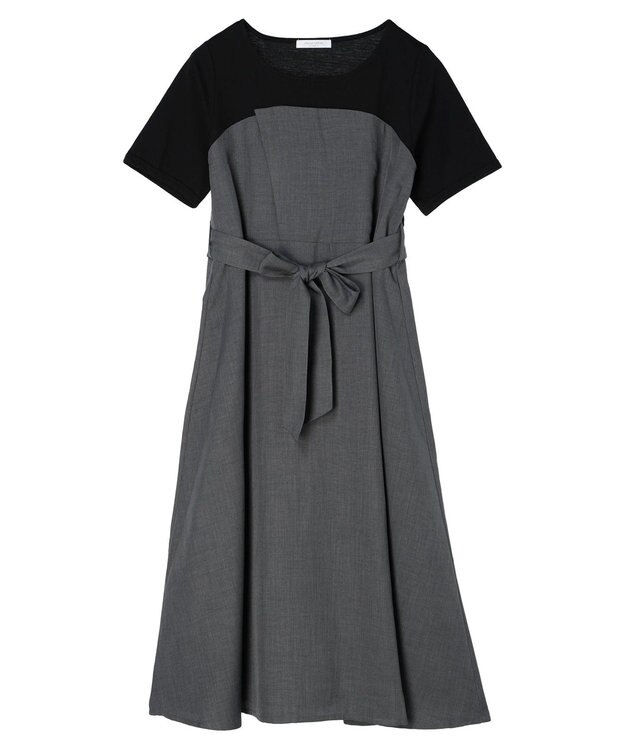 Green Parks 共ベルト付きビスチェ風ドッキングワンピース Gray Mixture