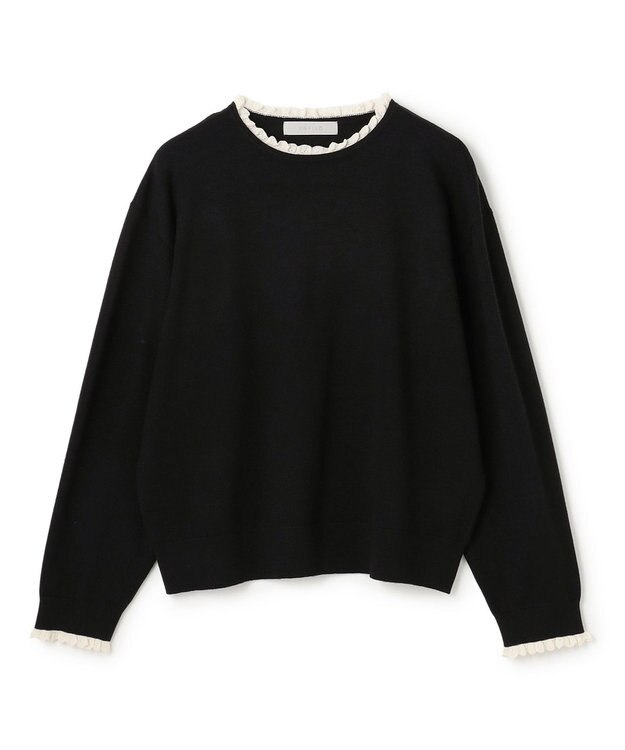 UNFILO フリルトリミング ニット ブラック×エクリュ