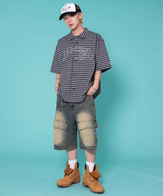 WEGO 別注PIKOチェックグラフィックシャツ（SS） ブラックチェック1