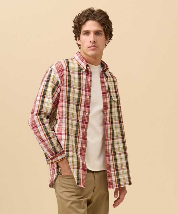 J.PRESS MEN 【Aero Weave】クールマックス サッカーシャツ / B.D. レッド系3