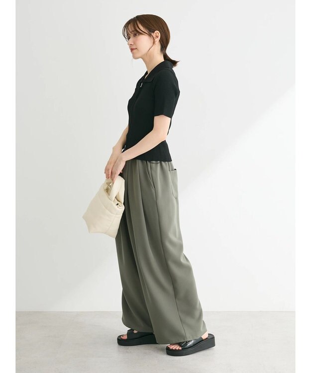 Green Parks ５分袖衿付きＺｉｐプルオーバー Black