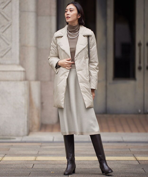 自由区 L 【WEB限定カラーあり・洗える】リバーシブルニット セットアップ(プルオーバー×フレアスカート) グレージュ×アクア