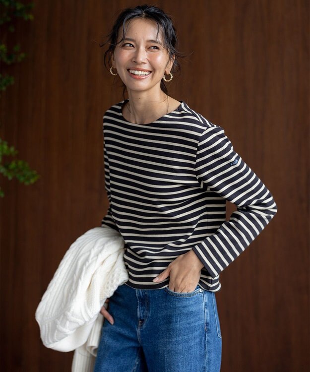 23区 【洗える】Armor-lux スムース ボーダー カットソー ブラック×ベージュボーダー