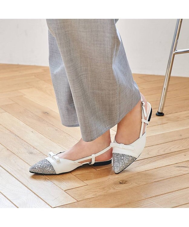 MODE ET JACOMO <carino>グリッターコンビフラットシューズ ホワイトコンビ