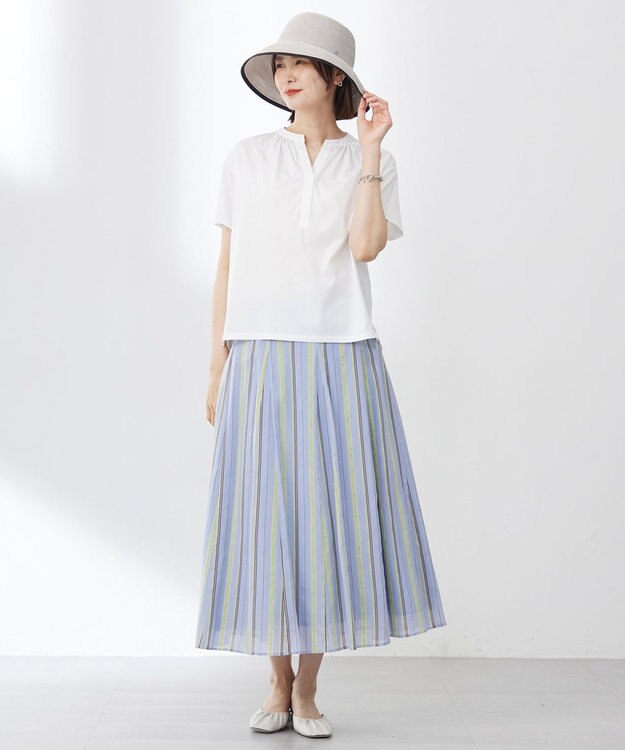 J.PRESS LADIES 【洗える・接触冷感】プレーティングジャージー バンドカラー カットソー ホワイト系