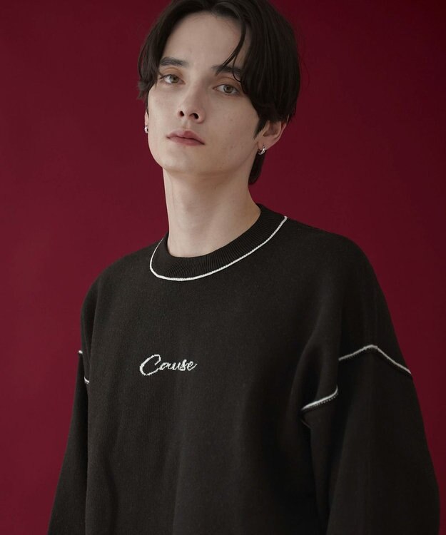 WEGO アウトリンキングニットプルオーバー ブラック