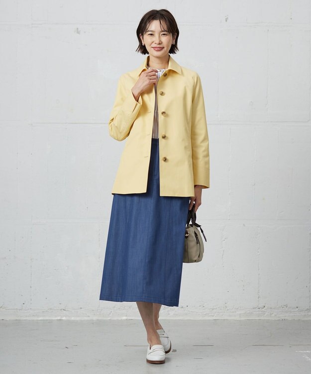 J.PRESS LADIES 【洗える】セルロースシャンブレー フレアー スカート ブルー系