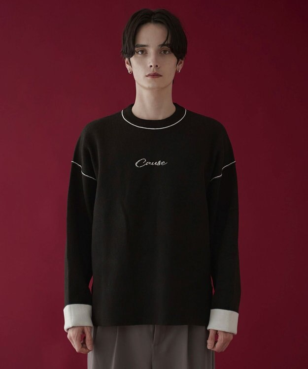 WEGO アウトリンキングニットプルオーバー ブラック