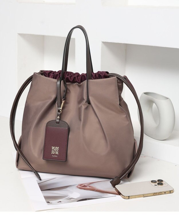 style code 【PADMA/パドマ】カードケース付　ナイロン巾着トートバッグ ピンク