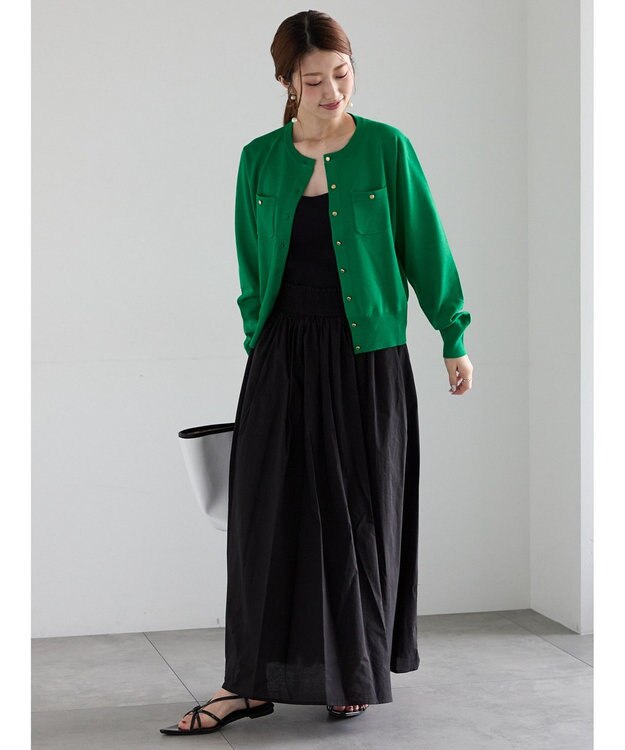 Te chichi 金釦ポケット付きクルーカーディガン グリーン