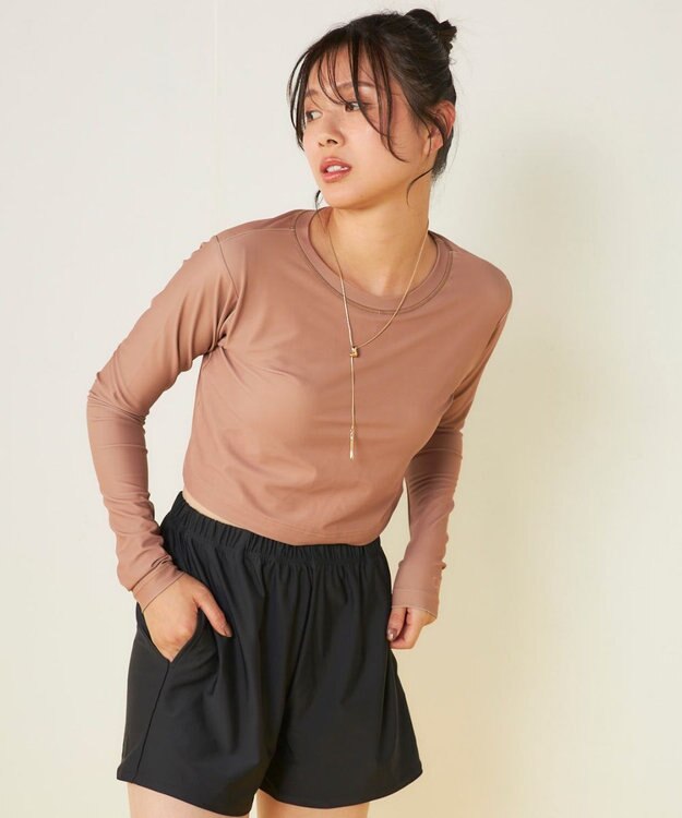 OP／FILA 【Ocean Pacific】カップ付きラッシュガード　水着3点セット ブラウン