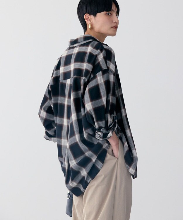 AMERICAN HOLIC イージーケアバックタックシャツ Check Black