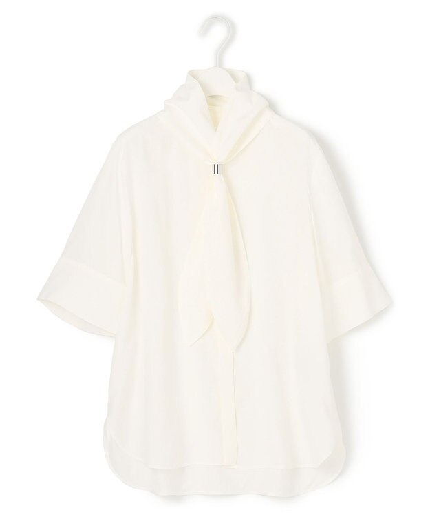 ICB L 【接触冷感・UVケア・洗える】 レーヨンコンパクトローン ボウタイシャツ オフホワイト系