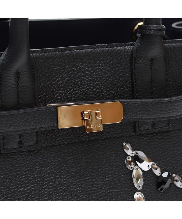 A.D.M.J. 【牛革】スパニッシュレザー / ステラソーイング前金具付トート24cm(Dカン＋) BLACK
