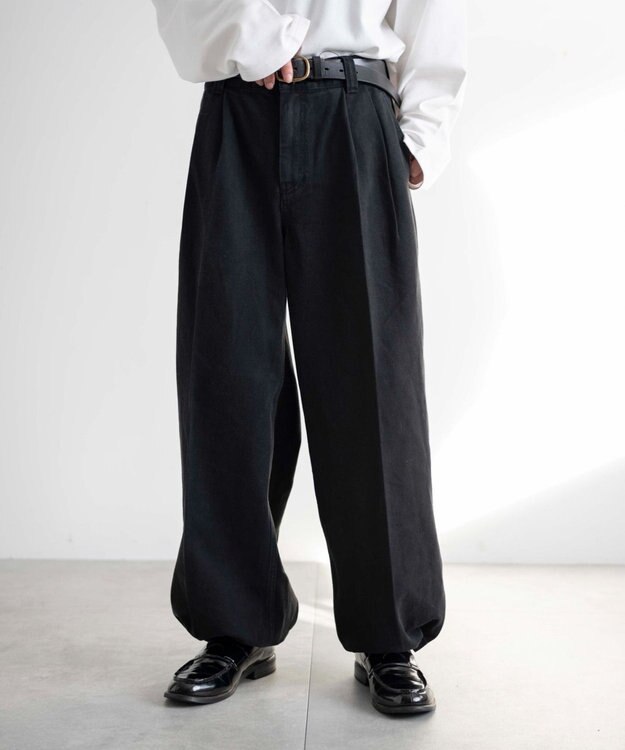 WEGO 【ウエストゴム】スーパーバギーデニムスラックス ブラック