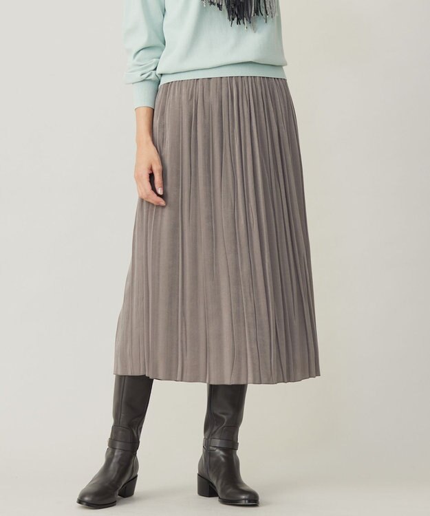 J.PRESS LADIES L 【洗える】マロンサテン ランダムプリーツ スカート ブラウン系