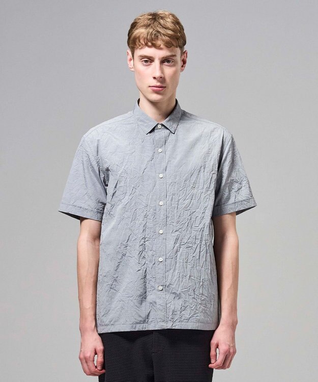 JOSEPH HOMME 【新素材】ランダムプリーツワッシャー　レギュラーカラー半袖シャツ ライトグレー系