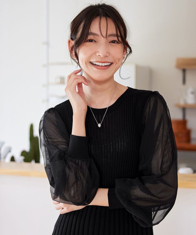 Tiaclasse チュールスリーブニットチュニック ブラック