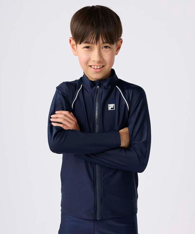 OP／FILA 【FILA】スタンドカラー長袖フルジップラッシュガード ネイビー×ホワイト