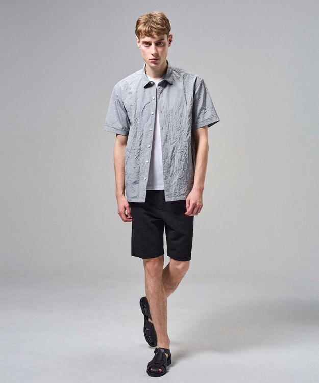 JOSEPH HOMME 【新素材】ランダムプリーツワッシャー　レギュラーカラー半袖シャツ ライトグレー系