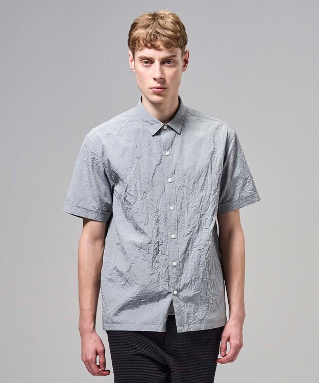 JOSEPH HOMME 【新素材】ランダムプリーツワッシャー　レギュラーカラー半袖シャツ ライトグレー系