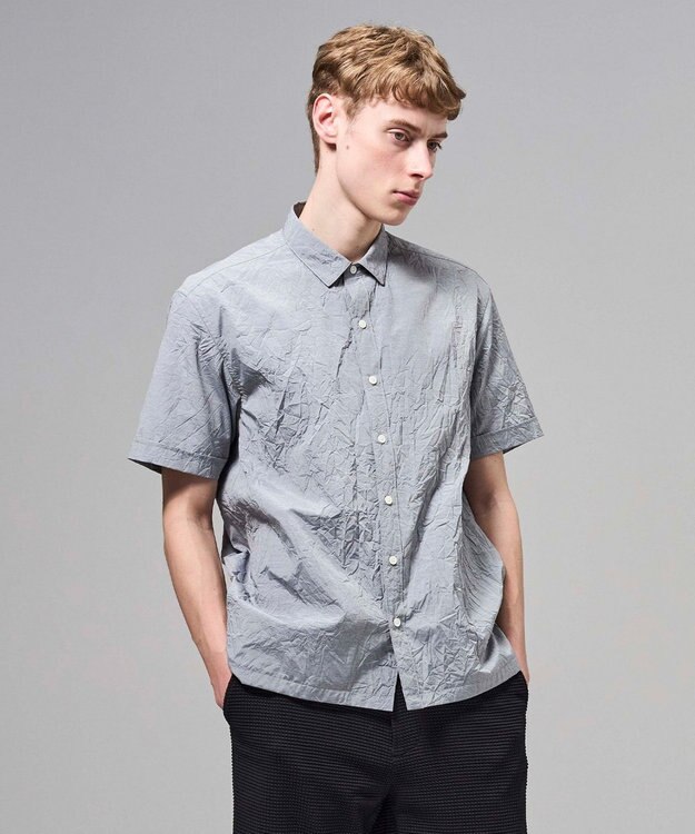 JOSEPH HOMME 【新素材】ランダムプリーツワッシャー　レギュラーカラー半袖シャツ ライトグレー系