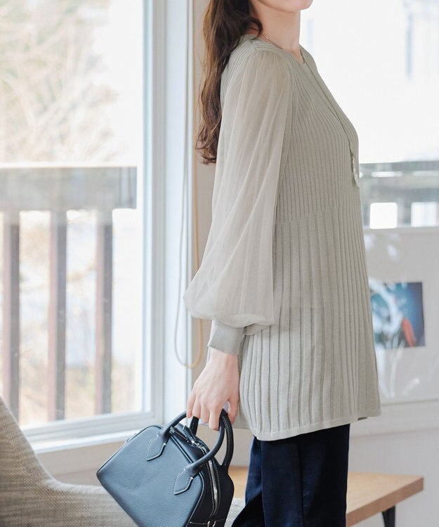 Tiaclasse チュールスリーブニットチュニック グレー