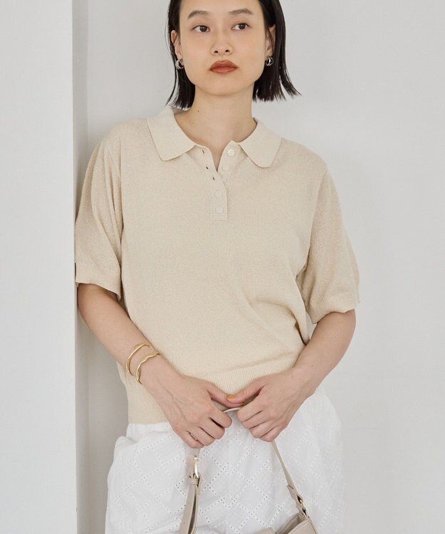 AMERICAN HOLIC ブークレ半袖ニットトップス Ecru