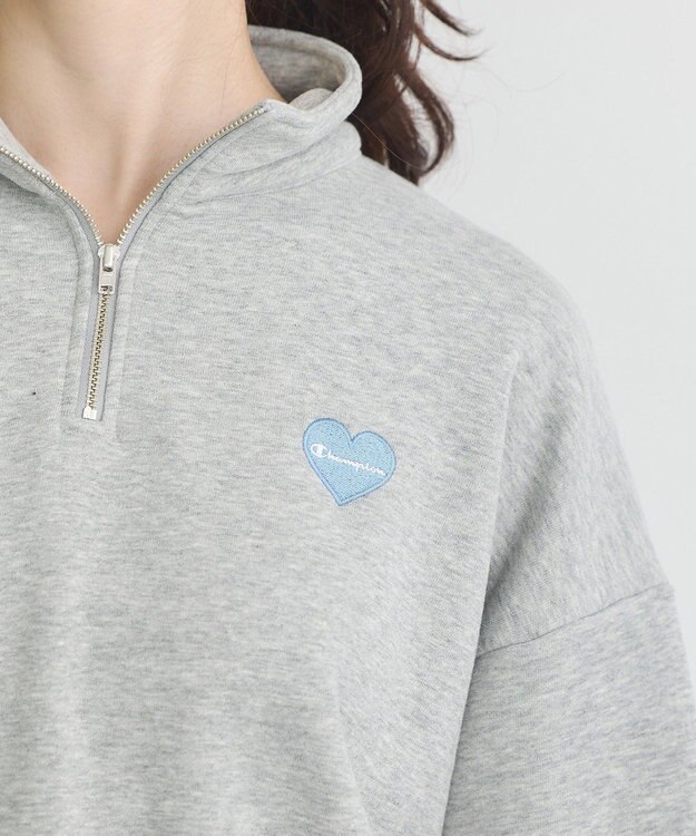 earth music&ecology Ｃｈａｍｐｉｏｎ×ｅｍａｅハーフジップハートスウェット Gray Mixture