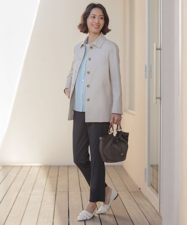 J.PRESS LADIES L 【WEB限定カラーあり・人気素材・セットアップ対応】セルロースリネンストレッチ テーパード パンツ ネイビー系