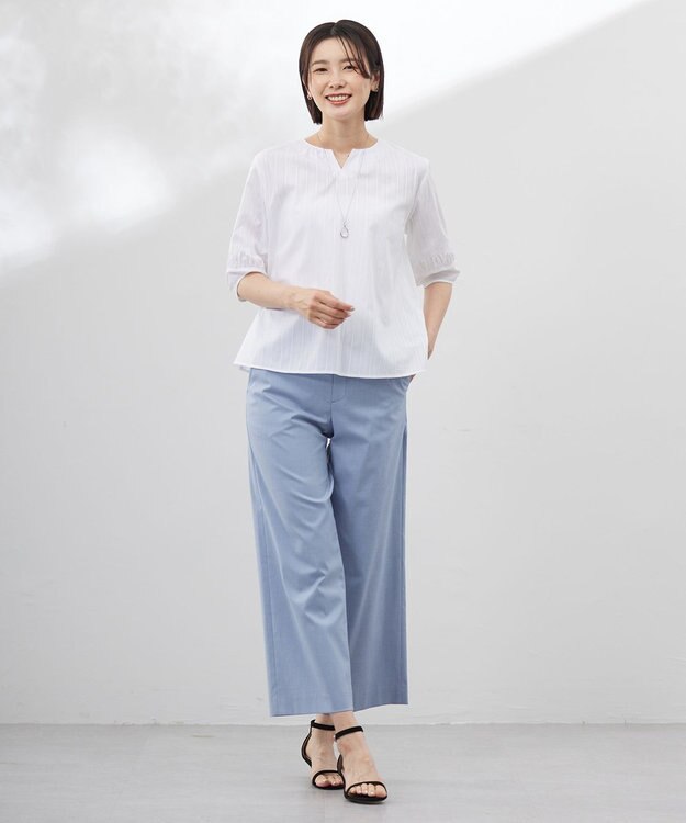 J.PRESS LADIES 【セットアップ対応・洗える・撥水】コットンFITTY ストレート パンツ サックス系