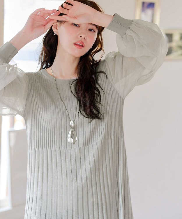 Tiaclasse チュールスリーブニットチュニック グレー