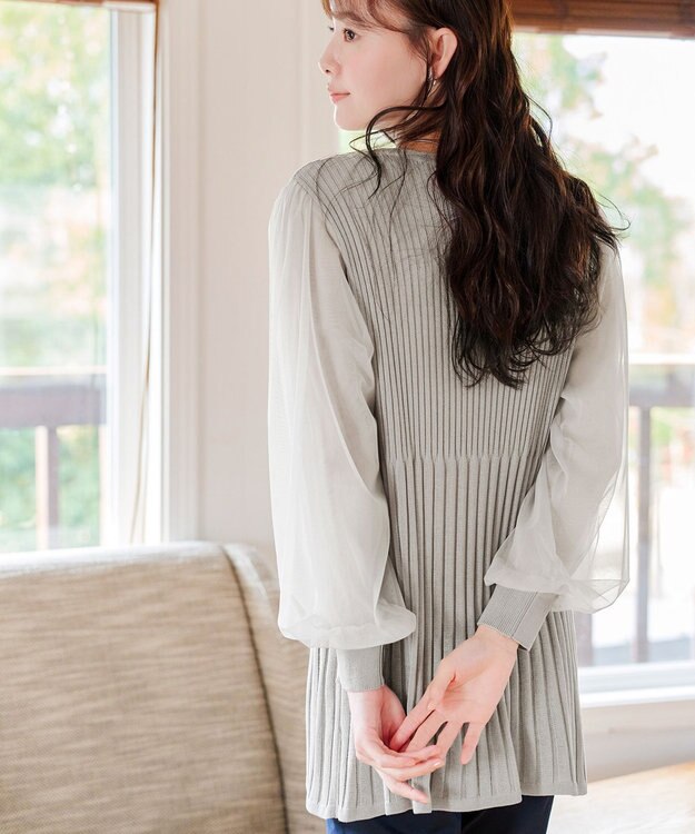 Tiaclasse チュールスリーブニットチュニック グレー