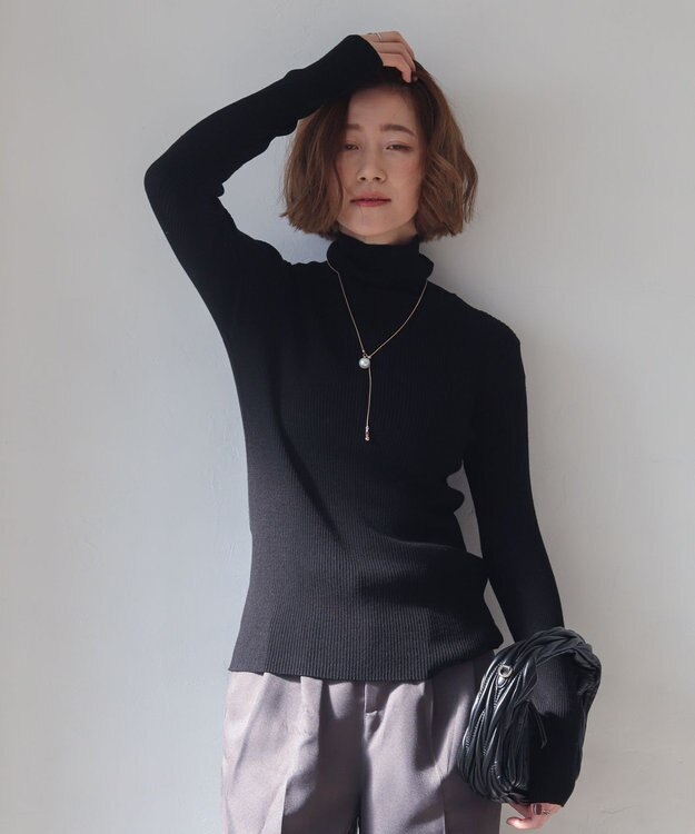 WEGO 【2025年秋冬新作】リブタートルニット ブラック