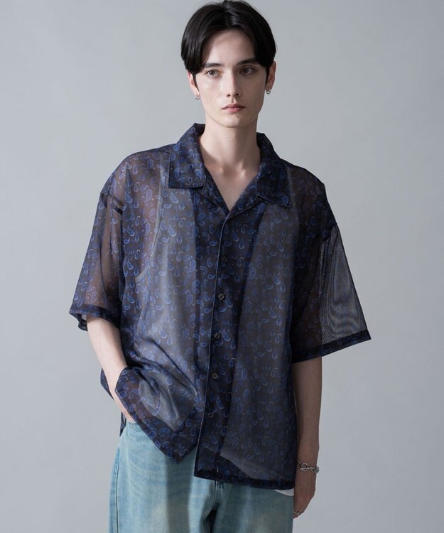 WEGO メッシュパターンオープンカラーシャツ（SS） 柄2